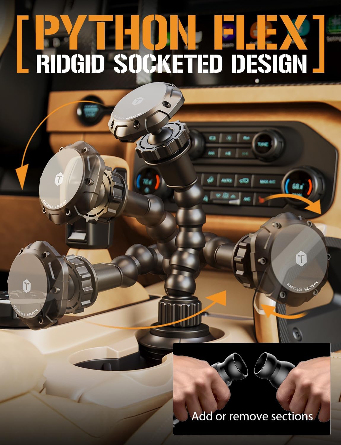 ToughTested MagTough Python Cup Holder Phone Mount for Car, MagSafe, 360°