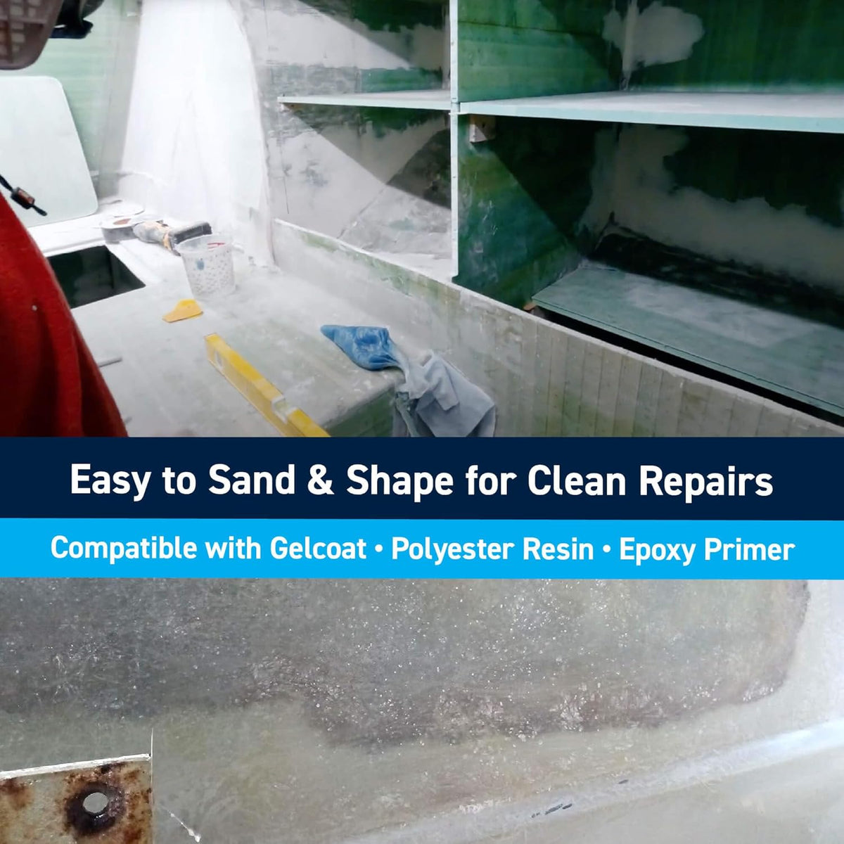 TotalBoat Polyester Structural Repair Putty - Marine Grade Fiberglass Reinforced Filler for Boats & Automotive