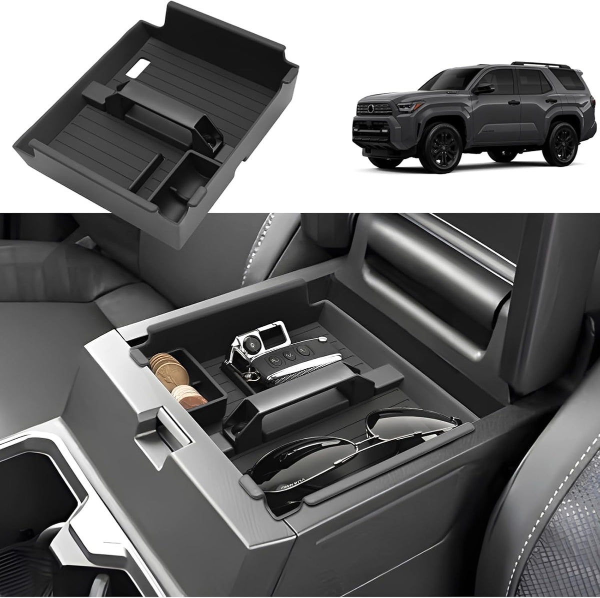 2025 2026 4Runner Center Console Organizer with Small Handle, for 6th Gen Toyota 4Runner (All Trims), Durable ABS Plastic &Anti-slip Rubber Console Tray Insert 2026 4Runner Accessories