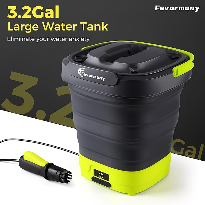 Portable Pressure-Washer Max 290PSI, Foldable Water Pressure Washer w/3.2Gal Tank and 10FT Hose Type-C Charging, for Bike, Pet Cleaning, Garden Care, Lime Green