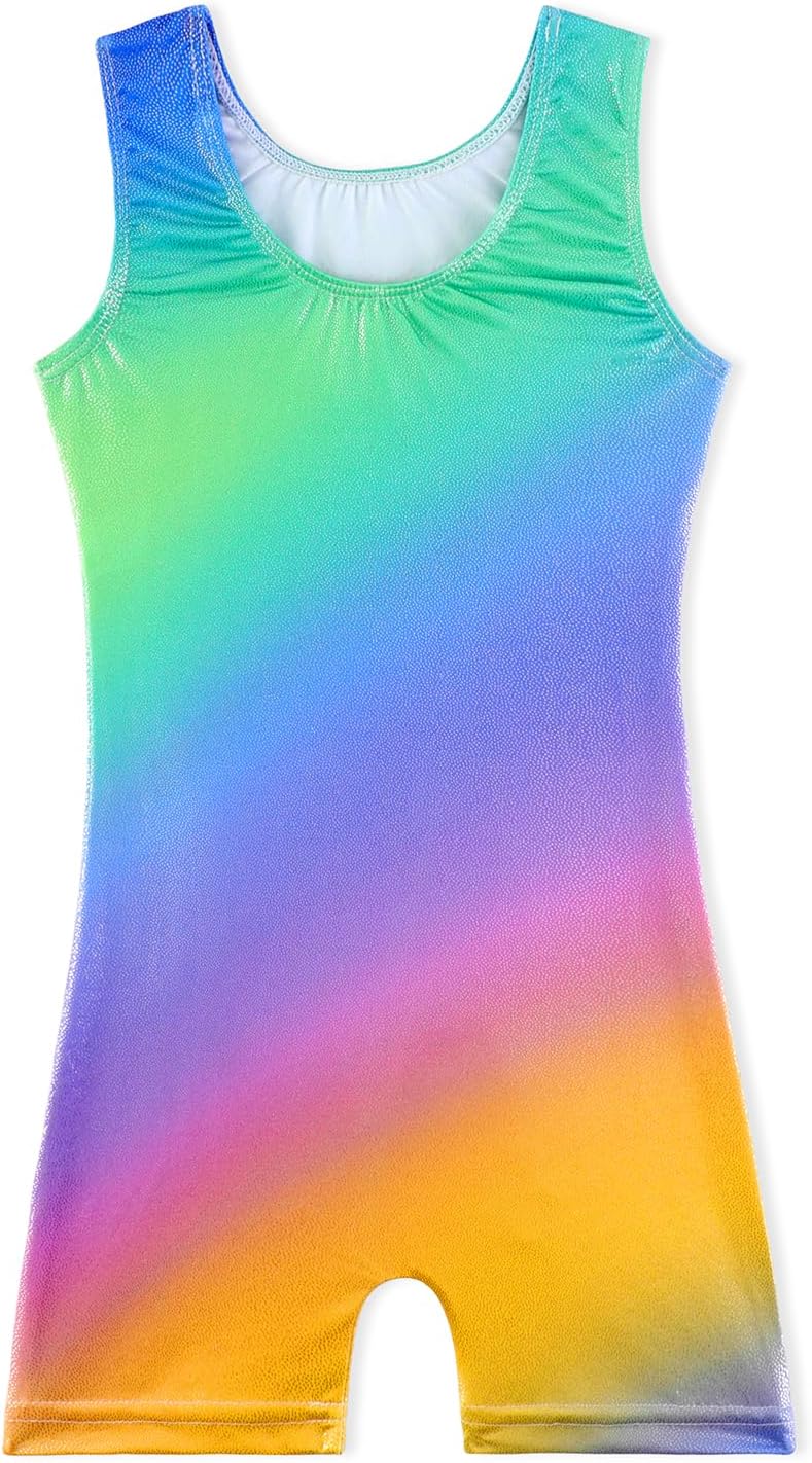 Skiennix Leotards for Girls - Shiny Rainbow Unicorn Design | Toddler Gymnastics & Dance Wear