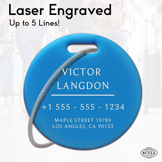 Stainless Luggage Tags for Suitcases: Metal Personalized Luggage Tags and Bags with Customizable Texts (Blue)