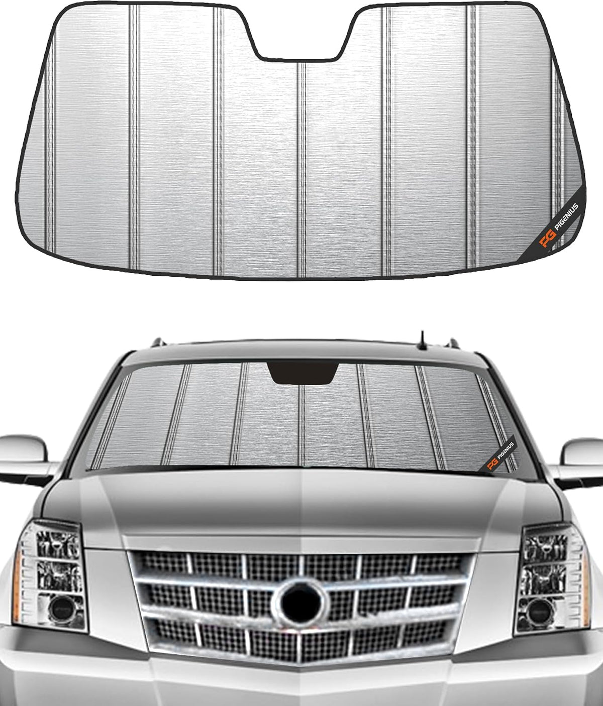 Pigenius Windshield Sunshade for Chevy Avalanche 2007-2013 Tahoe Suburban GMC Yukon Cadillac Escalade 2007-2014, Reversible Silver/Black