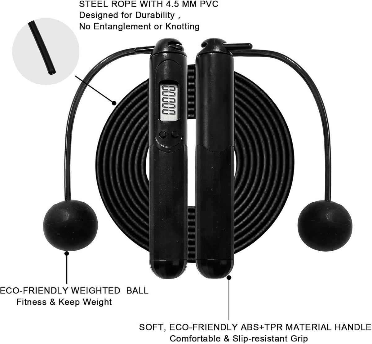 Skiennix Smart Jump Rope - 2-in-1 Weighted Corded & Cordless Design with LCD Display | Adjustable Length for Home Gym Fitness