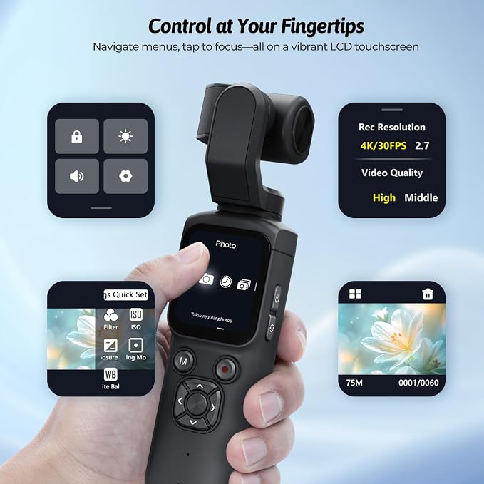 4K Vlogging Camera for YouTube, 75MP Pocket Digital Camera