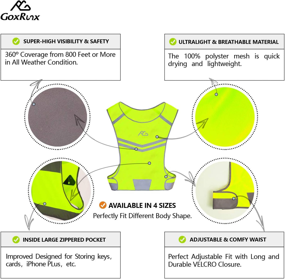 Skiennix Reflective Running Vest - High Visibility Safety Gear for Night Cycling & Motorcycle Riding