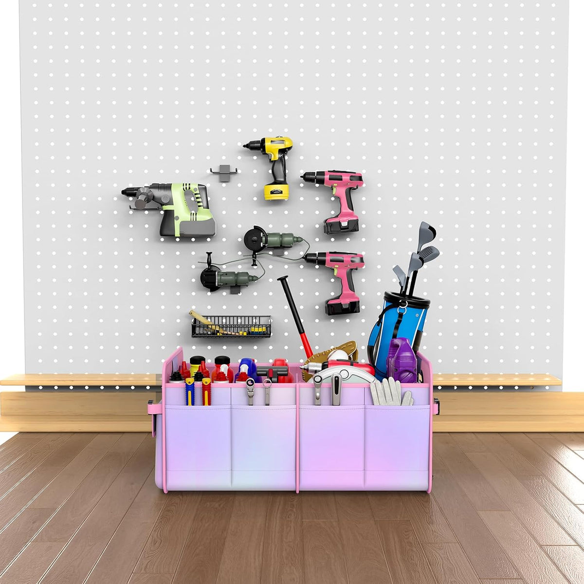 titiyiof Trunk Organizer For Suv&Sedan,Car Organizers & Storage, Waterproof Collapsible & Adjustable Straps,70L Sturdy Car Organization for Car Accessories,Tools,Sundries,2-3Compartment(Colorful Pink)