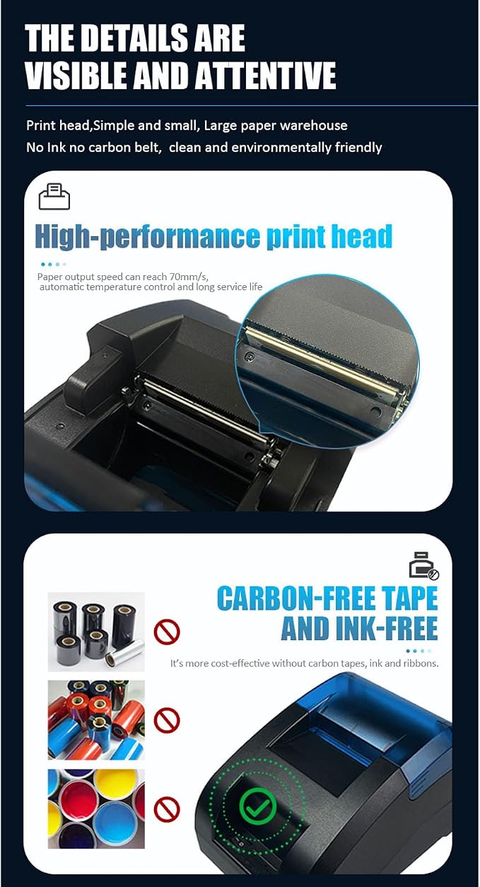 Portable Thermal Receipt Printer, 58mm USB Bluetooth Receipt Printer, ESC POS