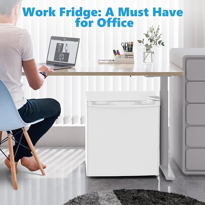 Electactic 1.7 Cu.ft Mini Fridge, Compact Refrigerator, Single Reversible Door, Ultra Quiet, Energy Efficient for Office, Dorm, Bedroom, Apartment, White
