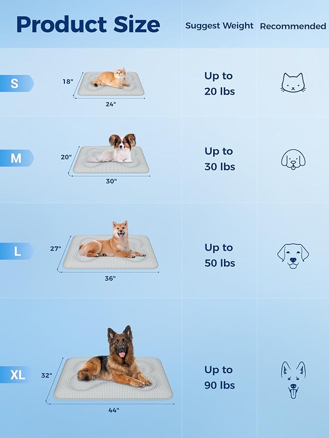 Rywell Dog Cooling Mat, 24”x18” Super Thick & Reversible Cooling Mat for Dogs, Arc-Chill 3.0 & PCM for Long-Lasting Cool and Color-Changing (Q-Max > 0.5), All-Season Use & Portable for Travel