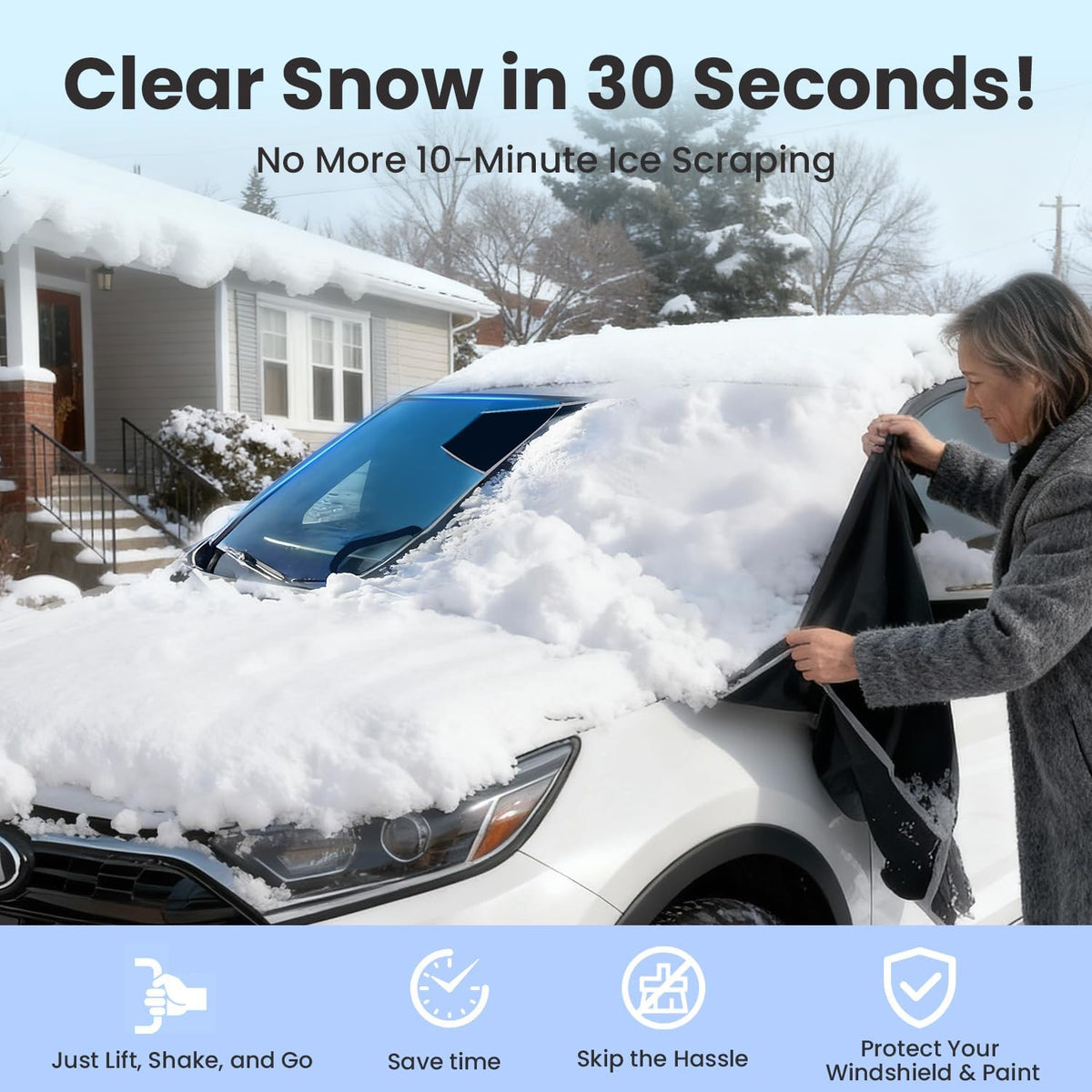 Purehorizon Snow Cover for car Windshield,[Heavy Winter Protection] Anti Snow, Ice, Frost and Water, [Military-Grade Protection] Universal Fit for All Cars, SUVs,-M