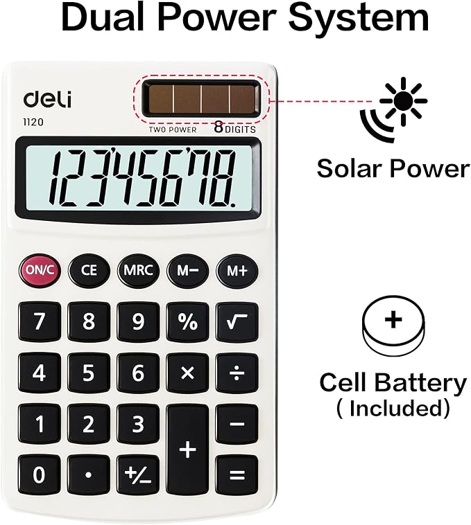 Calculator, Deli Standard Function Basic Calculators, Solar Battery Dual Power