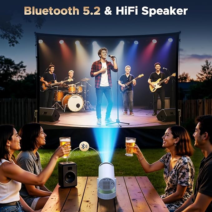 Mini Projector, Projector with Wifi and Bluetooth Built-in Battery 4K Portable Projector for Outdoor Bedroom, Smart Projectors 1080P Compatible with iphone/TV Stick/HDMI/Laptop