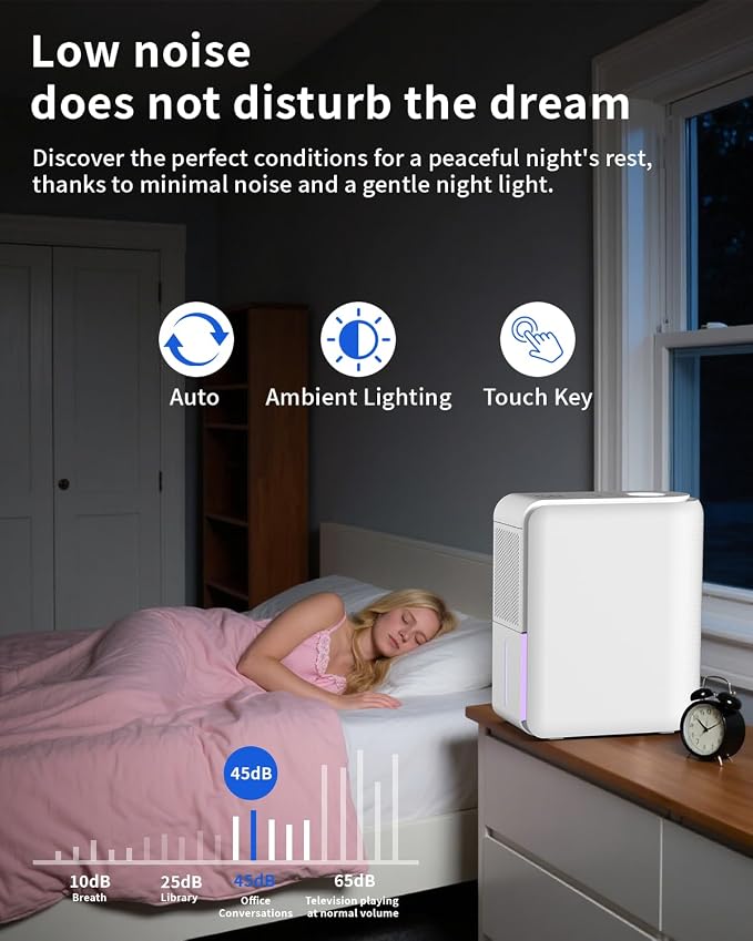 3 in 1 Dehumidifier, Humidifier & Aroma Diffuser with Air Combo One - 39Oz, Small Auto Purifier Humidity Control Quiet 27db Multifuctional Colorful Mist,for Bedroom/Bathroom/Bome/Basement(350 sq.ft)