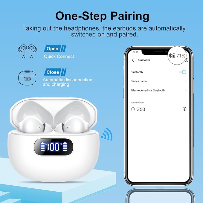 Wekily Wireless Earbuds, Bluetooth 5.3 Headphones LED Power Display, 2025 New Wireless Earphones, 4 ENC Noise Cancelling Mic, HiFi Stereo, 48H Playtime Mini Case IP7 Waterproof for Work & Play