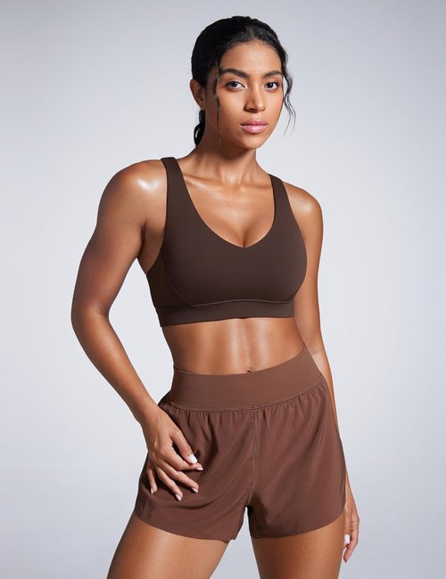 CRZ YOGA Sports Bra - Butterbreeze Criss Cross Back with Adjustable Straps & V Neck Design