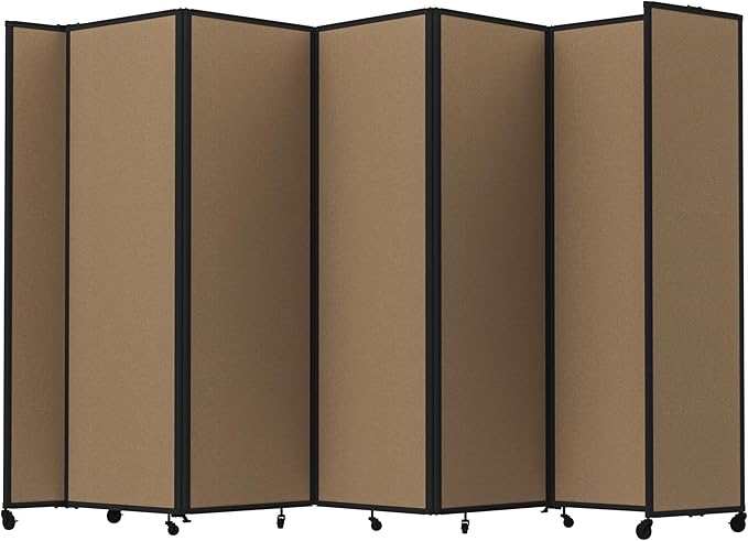 Versare Room Divider 360 Portable Wall Partition | Folding Panels | Large Freestanding Divider | Locking Wheels | Temporary Room Separator | 14' x 7'6'', Latte