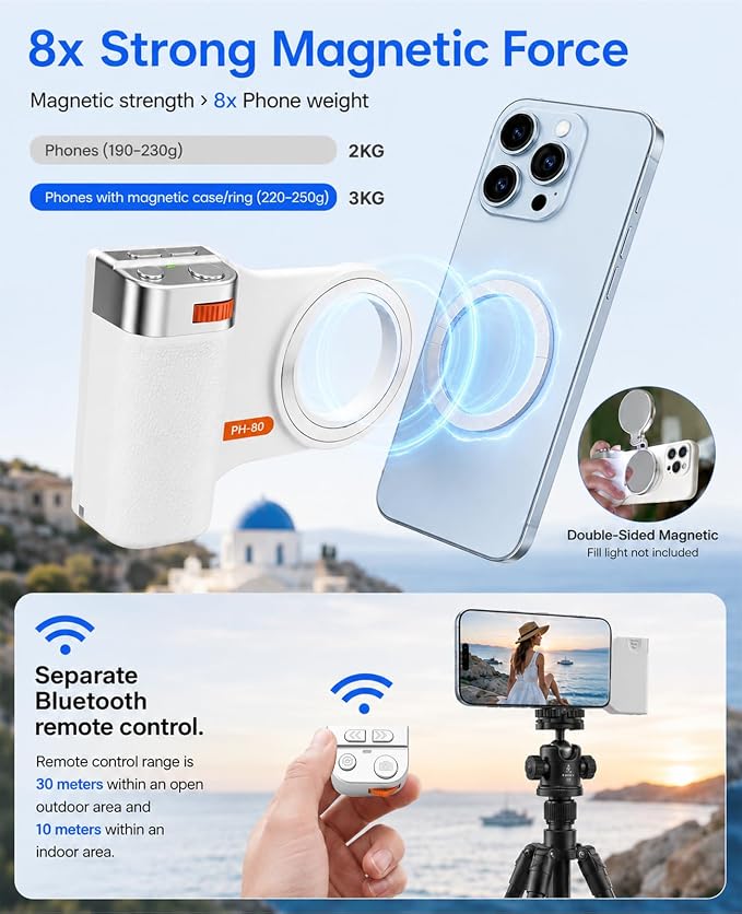 Magnetic Phone Camera Grip for iPhone & Android, Zoom Control and 1/4" Tripod