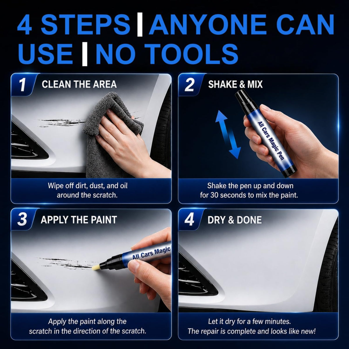 2PCS All Cars Magic Pen, Car Scratch Remover Pen, Universal Touch Up Paint Pen Fits All Car Colors, Long-Lasting & Fast Drying, Quick Fix for Cars Scratch Repair