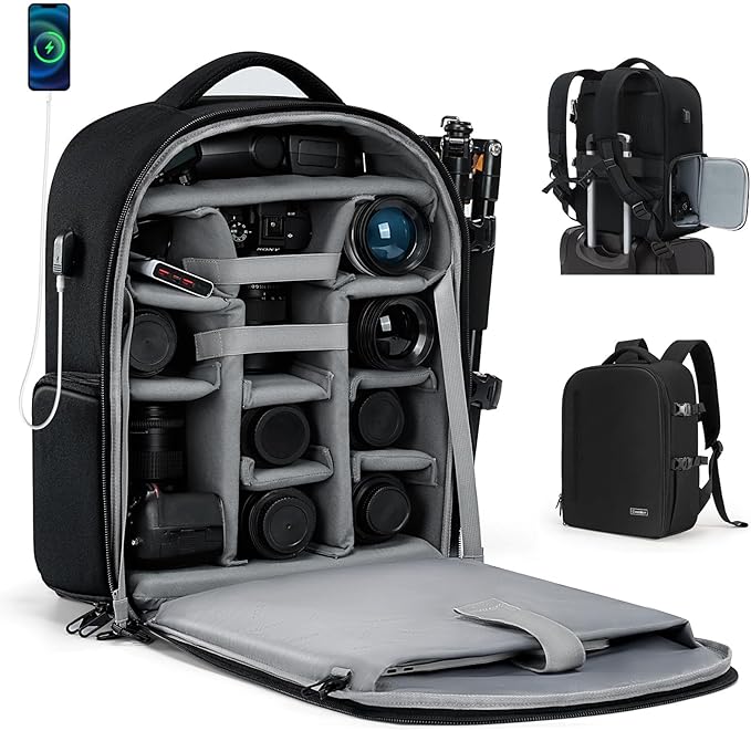 Cwatcun DSLR Camera Backpack，Large DSLR Camera Bag