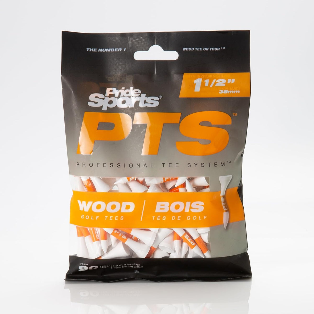 PrideSports PTS Wood Golf Tees - 90 Count, 1-1/2 Inch | Top Choice for Irons, Hybrids & Woods