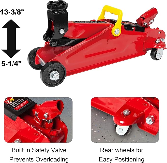 Big RED AT82040R Torin Hydraulic Trolley Floor Service/Floor Combo with 2 Jack Stands and Rolling Garage/Shop Creeper, 2 Ton (4,000 lb) Capacity, Red