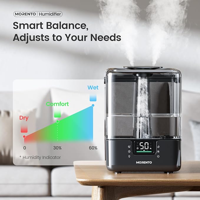 Smart Humidifiers for Bedroom Large Room Home, 6L Cool Mist Top Fill Humidifier with Essential Oil Diffuser, Smart App & Voice Control, for Nursery & Plants, Black, 1 Pack + 7 Color NightLight