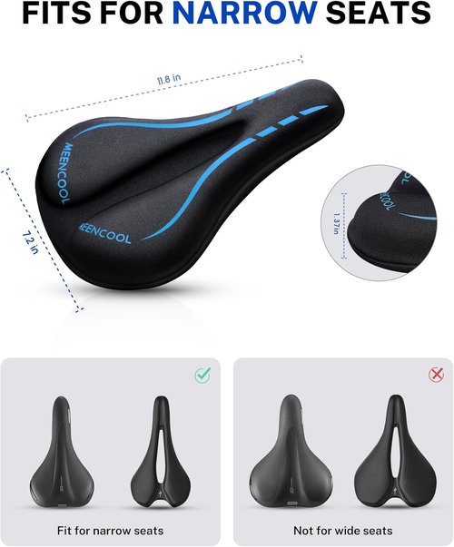 MEENCOOL Bike Seat Cushion - Gel Padded Cover for Ultimate Comfort | Adjustable Velcro Fit (11"x7")