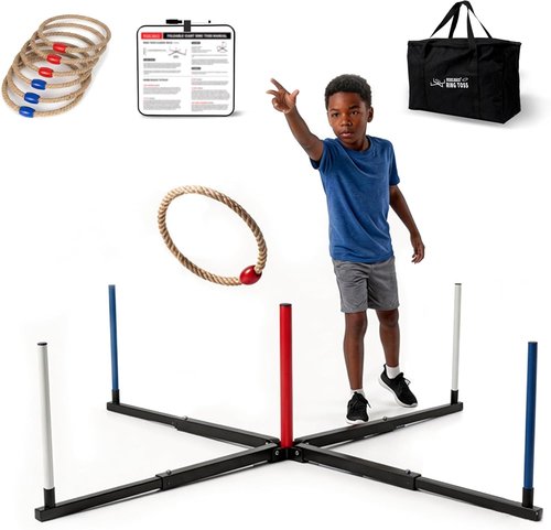 Giant Ring Toss Game - 48" Expandable Base with 10" Steel-Core Rings | Outdoor Family Fun & Tailgating