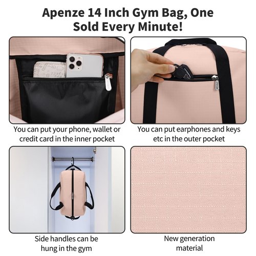 Apenze Small Gym Bag 14 inch lightweight Carry On Mini Duffel Bag for Travel Sport - Pink