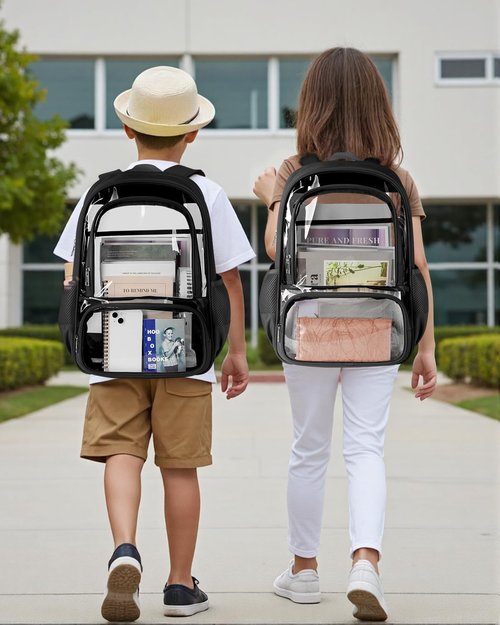 KIMNERPU Clear Backpack - Heavy Duty Transparent Bookbag with Reinforced Straps | Large Capacity, X-Large Black