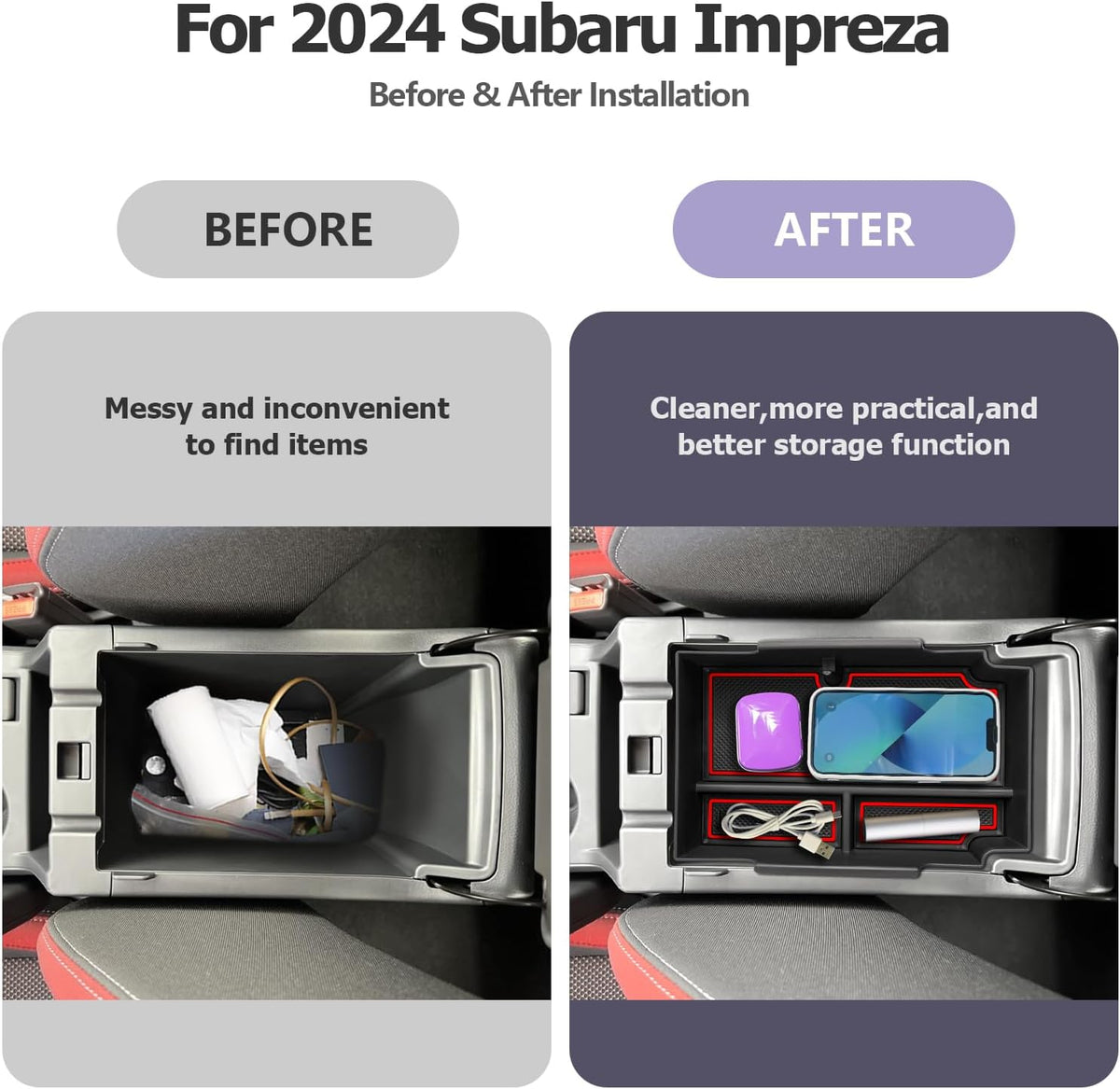 LUWU for 2025 Subaru Impreza Center Console Organizer 2024 Subaru Impreza Sport/RS/Base Armrest Storage Box Armrest Organizer 2024 Impreza Console Organizer Tray 2024 2025 Subaru Impreza Accessories