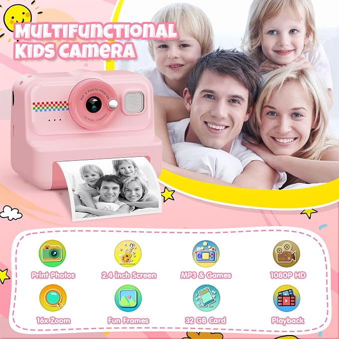 HiMont Kids Camera Instant Print, 1080P HD Instant Print Camera