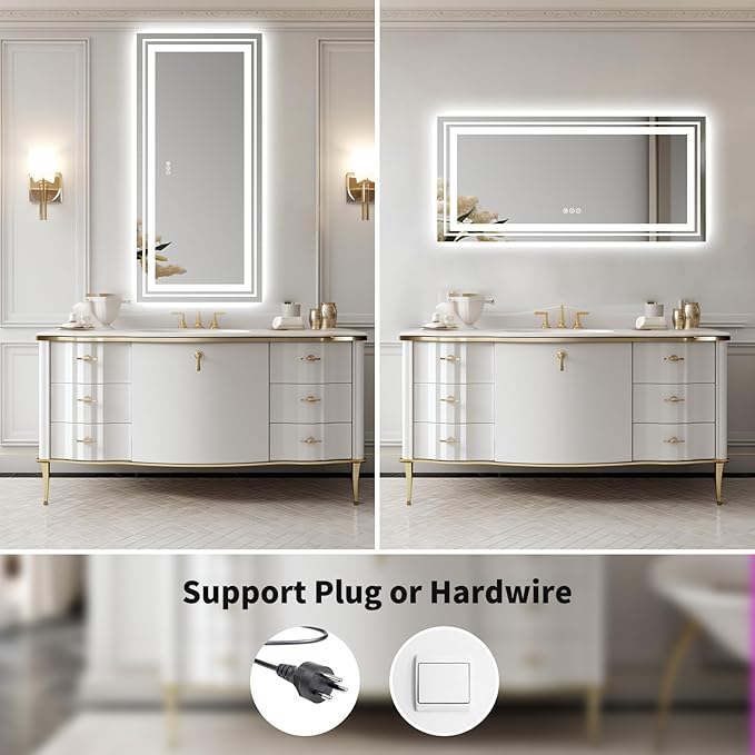 WTTY 72''x36'' LED Bathroom Mirror with Lights, Large Dimmable Led Mirror for Bathroom with Front + Backlight, Lighted Bathroom Vanity Mirror for Wall with Anti-Fog, Memory, Shatter-Proof, ETL Listed