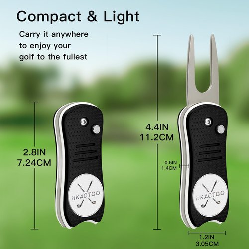HKACTGO Golf Divot Repair Tool with Premium Metal Gift Box, Heavy Duty 2-Layer Stainless Steel & ABS, Thicker & Harder Prongs, Foldable, Magnetic Ball Marker,Black