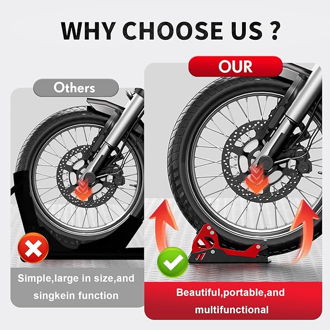 Motorcycle Wheel Chock for Transportation,Portable Adjustable 1800 lbs Capacity Special Front Tire Stand for 8"-21" Wheel Universal for Most Crusier Sports Dirt Bikes Trailer Truck
