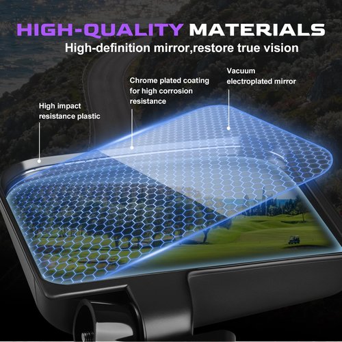 Golf Cart Side Mirrors, No Drilling Golf Cart Rear View Mirrors Universal for Club Car EZGO YAMAHA, Folding Golf Cart Mirrors with Multiple Size Clips, HD Shatterproof Glass Durable Anti-Shudder