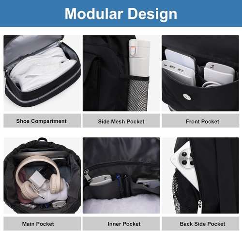 MOSISO Gym Bag - Versatile Drawstring Backpack with Shoe Compartment & Front Pocket - Black