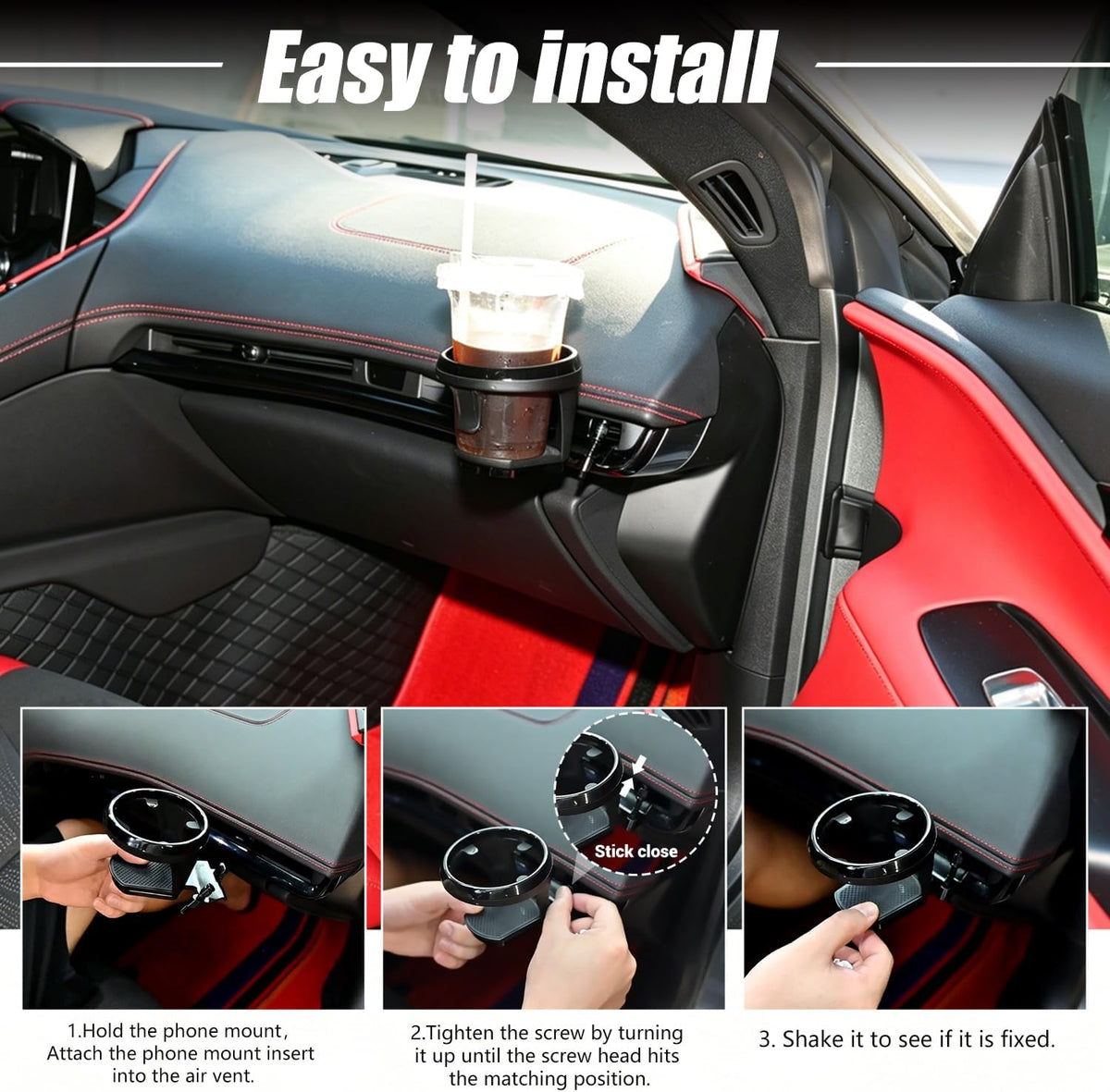 Car Cup Holder for Corvette C8 Stingray Z51 2020+,for C8 Z06 2023+/E-ray 2024+,Center Console Dashboard Expander Mug Drink Holder Insert Door Expansion CupHolders Water Bottle Accessories
