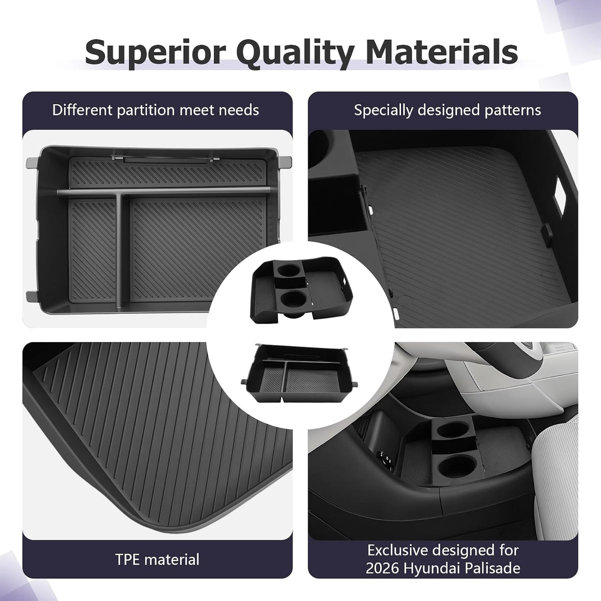 LUWU 2026 2027 Palisade Accessories for 2026 2027 Hyundai Palisade Accessories Palisade LX3 Lower Center Console Organizer, Armrest Console Tray Storage Box Black 2-Pack (Only for 7-Seat)