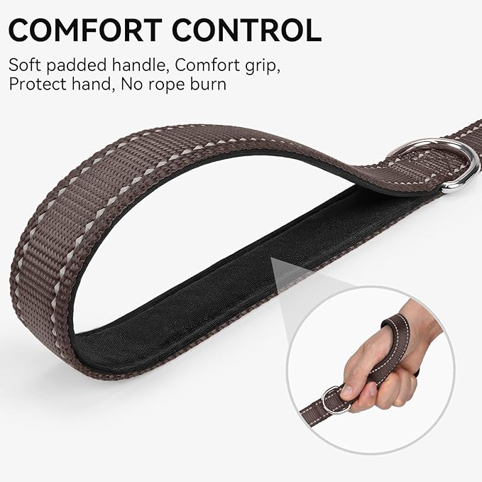 Joytale Double-Sided Reflective Dog Leash, 6 FT/5 FT/4 FT, Padded Handle Nylon Heavy Duty Leashes for Small & Medium Dogs Walking, Brown, 6FT