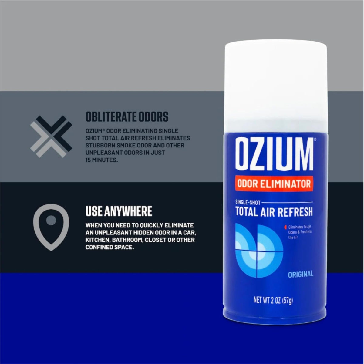 Ozium Air Sanitizer, 2 oz Car Fogger: Single-Shot Smoke Odor Eliminator & Car Air Freshener (Carbon Black, 2 Packs)