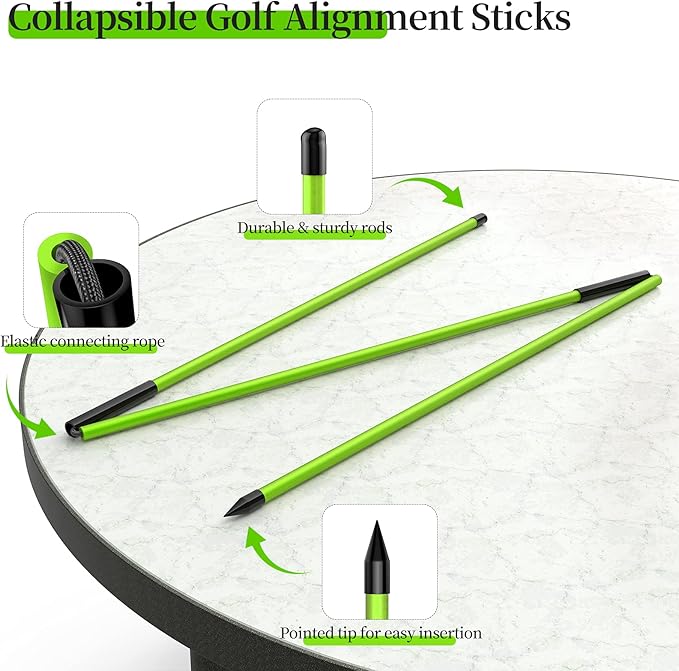 MoKo Golf Alignment Stick, 2 Set Golf Alignment Rods, 48" Collapsible Alignment Stick Golf Training Aid for Aiming, Putting, Posture Corrector, Golf Practice Sticks with Clear Tube Case