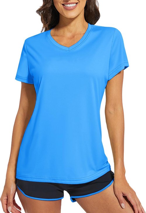 Cavva Women's Athletic V-Neck Workout Tops - Quick-Dry UPF 50+ Sun Protection Shirts