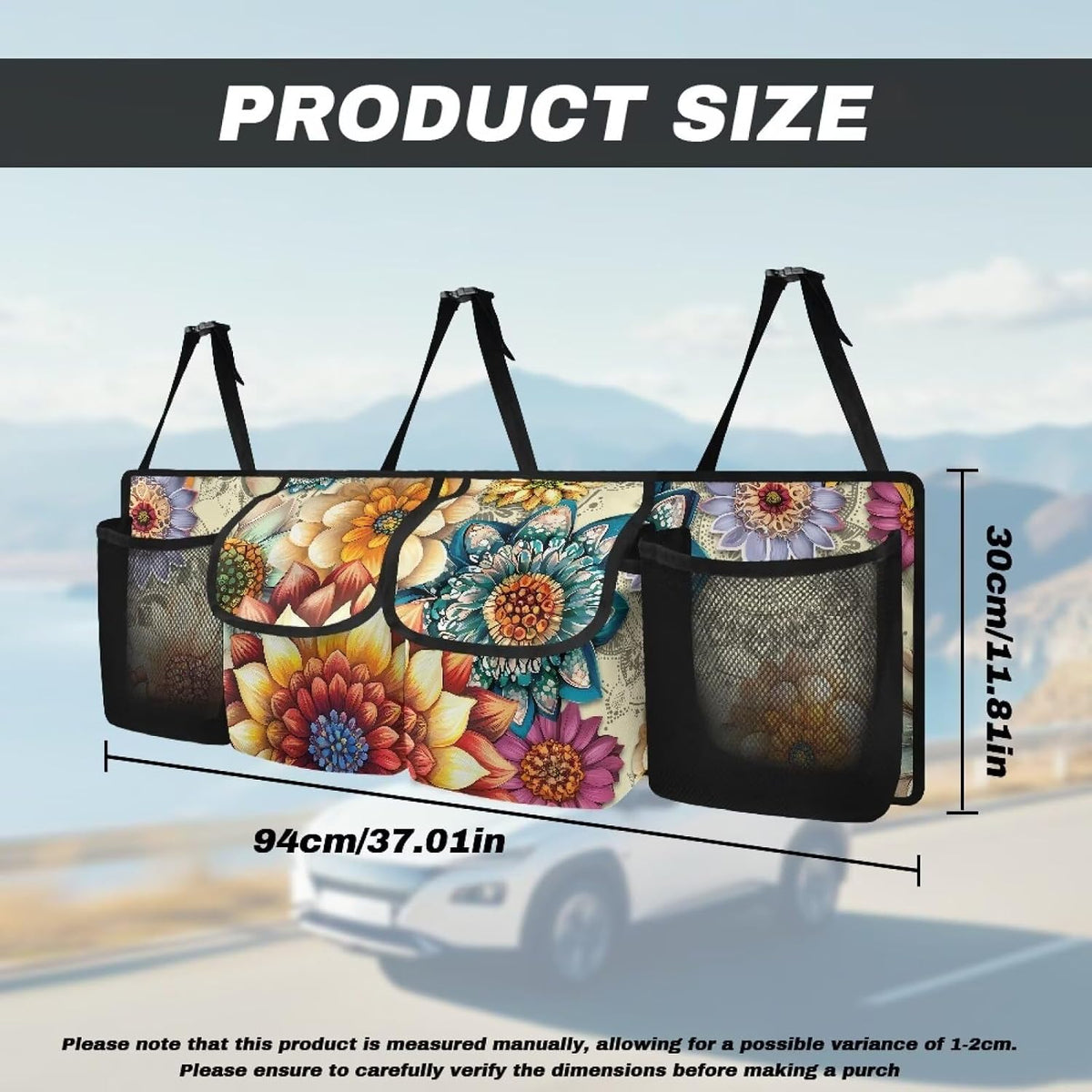Mexican Dahlias Backseat Trunk Organizer for Car Mandala Flowers Trunk Storage Bag with Extra Storage Space for SUVs,Trucks,Vans