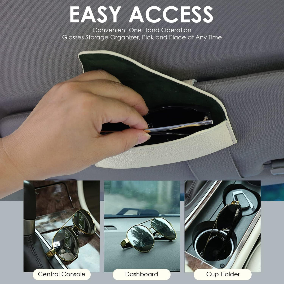Magnetic Sunglass Holder for Car Visor, Leather Car Glasses Holder
