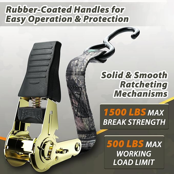 Ratchet Tie Down Strap 8-Pack 15 FT - 500 lbs Load Cap with 1500 lbs Breaking Strength Limit, Ohuhu Ratchet Tie Down Logistic Cargo Straps for Moving Appliances Cargo Motorcycle Lawn Equipment
