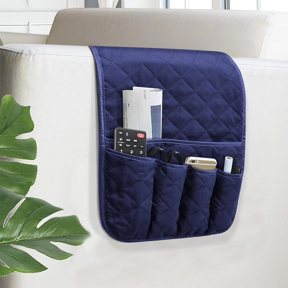 Armchair Caddy for Recliner, Non Slip Sofa Arm Organizer, Deep Blue
