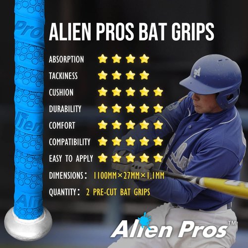 ALIEN PROS Bat Grip Tape - Precut 1.1 mm Pro Feel Replacement for Baseball Bats | 2 or 4 Grips Available