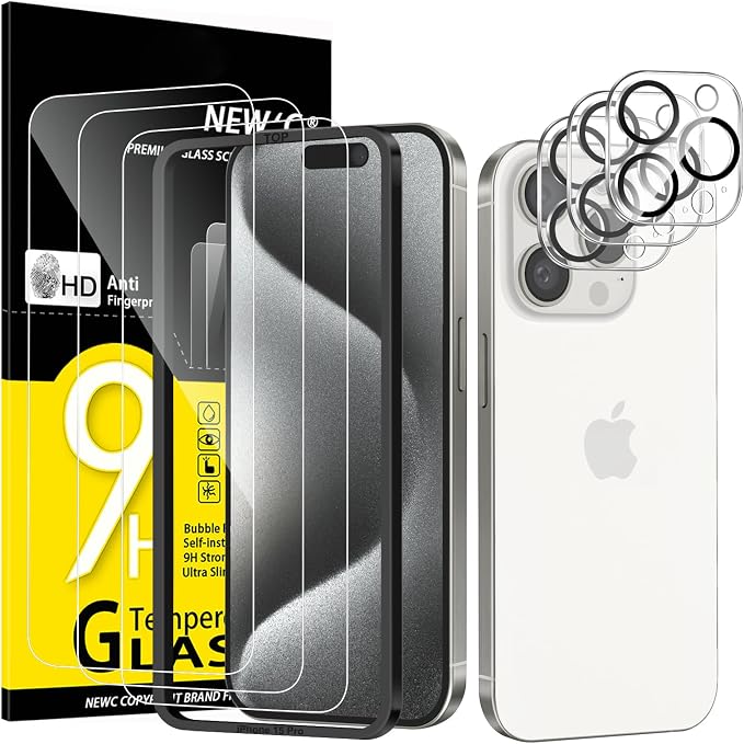 NEW'C 3x for iPhone 15 Pro Screen Protector+ 3x Camera Lens Protector, Sensor